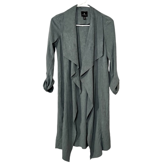 Jules & Leopold cascading front microsuede gray blue jacket longline women’s xs - Picture 1 of 10